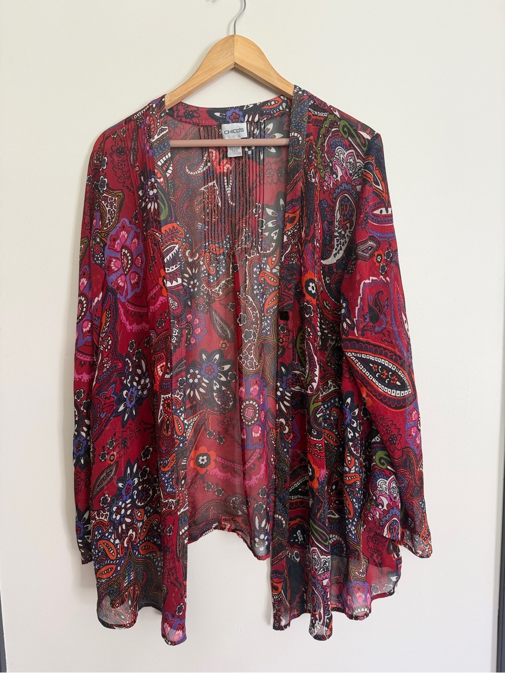 Chico's 100%Silk  Paisley Sheer Open Cardigan Size 3 or XL